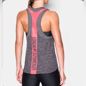 Under Armour Heat Gear Womens Gray Pink Racerback Tank Loose Fit Sz L